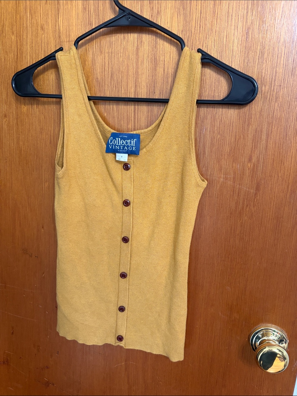 Collectif Vintage Mustard Button-Front Ribbed Tank